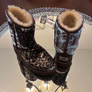 UGG Silver Sequin Boots with Fur
